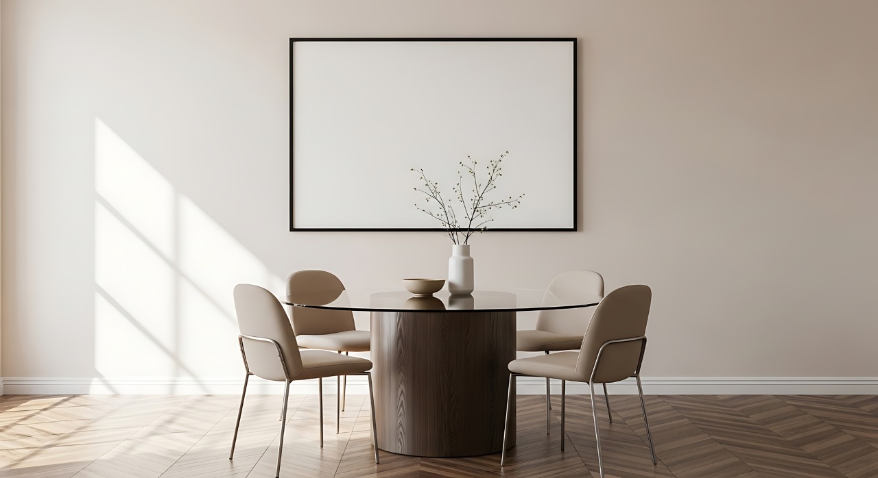 minimalist round dining table made of glass